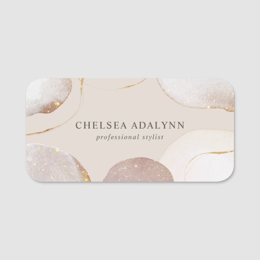 Abstracte Waterverf Glittering Luxury Roos Gold Naamplaatje (Voorkant)