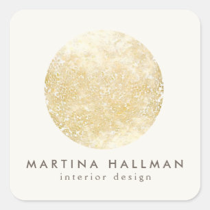 Abstracte Waterverf Gold Circle Logo op ivoor Vierkante Sticker