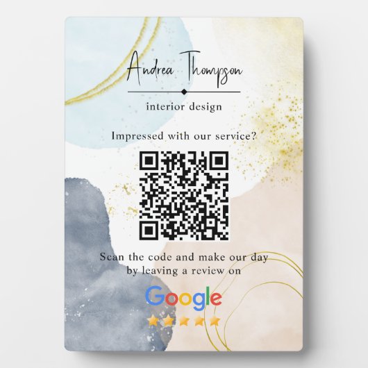 Abstracte Waterverf Gold Foil Review Link QR Code Fotoplaat (voorkant)