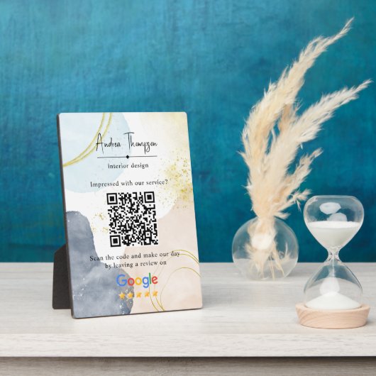 Abstracte Waterverf Gold Foil Review Link QR Code Fotoplaat (Zijkant)