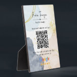 Abstracte Waterverf Gold Foil Review Link QR Code Fotoplaat<br><div class="desc">Abstracte Pastel Waterverf Vormt een Gold Foil review link plaque die perfect is voor interieurontwerpers,  consultant,  art director,  professionals of marketingmanager. Hij heeft een zachte blauwe,  perzikroompastelvorm en een gouden folie strokken voor een chic vibe.</div>