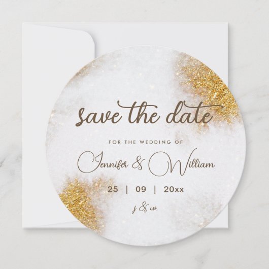 Abstracte Waterverf Gold Glitter Luxury Elegant Save The Date (Voorkant)