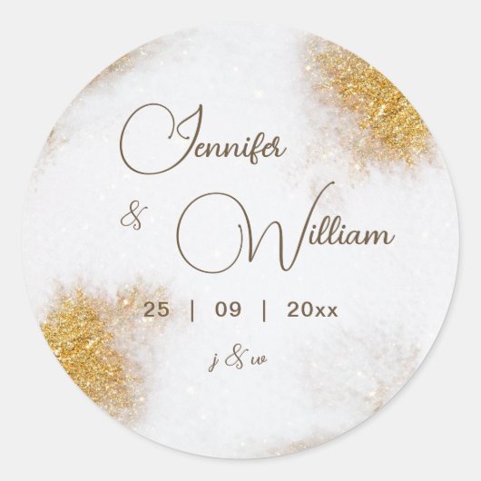 Abstracte Waterverf Gold Glitter Monogram Weddensc Ronde Sticker (Voorkant)