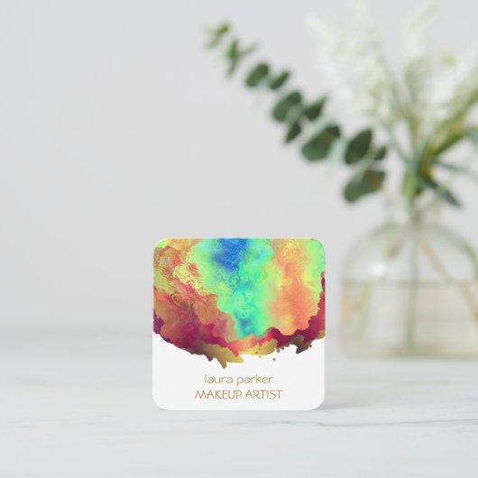 Abstracte Waterverf Gold Splatter Elegante kunst Vierkante Visitekaartje (Staand voorkant)