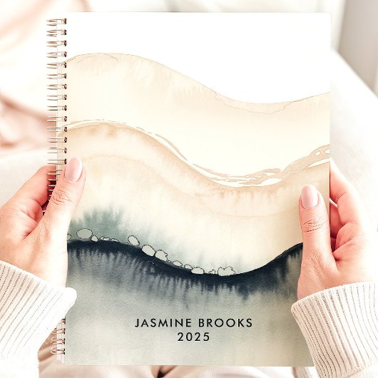 Abstracte Waterverf Golven 2025 Aangepaste Naam Planner