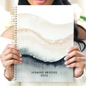 Abstracte Waterverf Golven 2025 Aangepaste Naam Planner