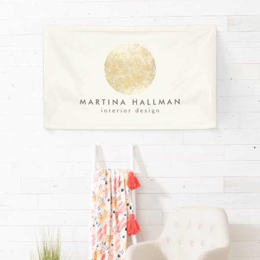 Abstracte Waterverf Gouden Cirkel Logo op Ivoor Spandoek (Insitu)