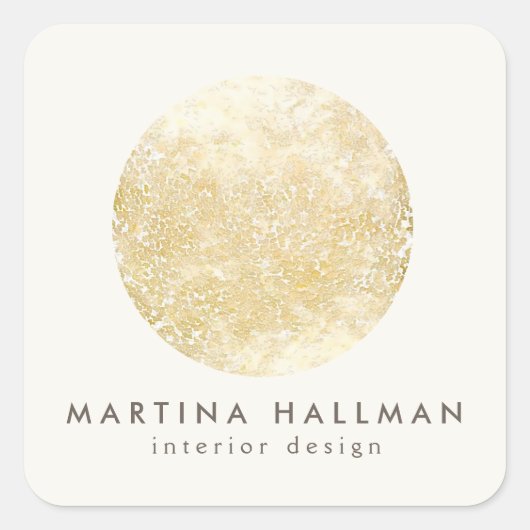 Abstracte Waterverf Gouden Cirkel Logo op Ivoor Vierkante Sticker (Voorkant)
