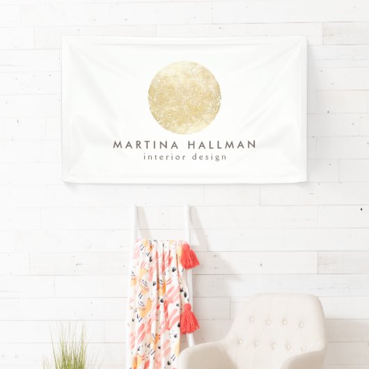 Abstracte Waterverf Gouden Cirkel Logo op Wit Spandoek (Insitu)