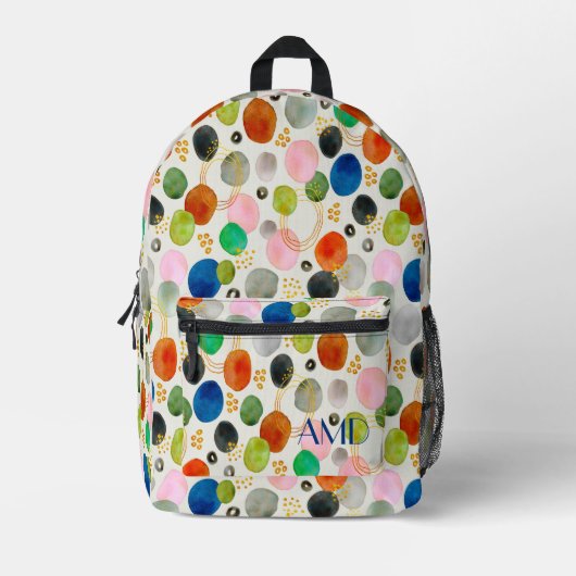 Abstracte Waterverf Gouden Glitter Art + Monogram Bedrukte Rugzak (Voorkant)