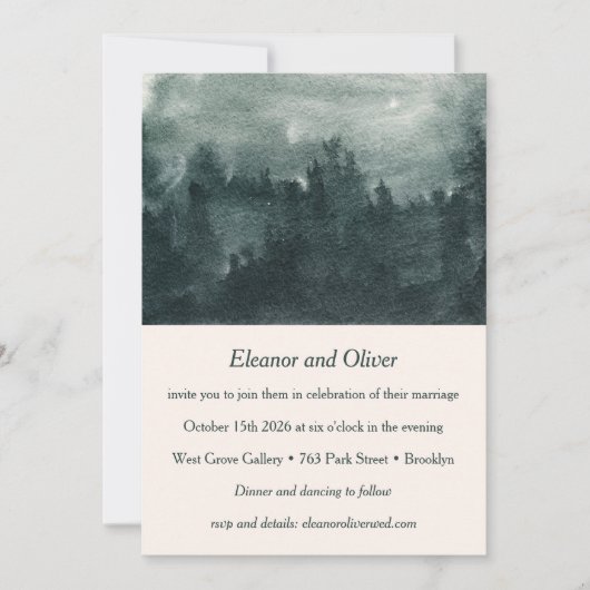 Abstracte Waterverf Green Forest Scene Wedding Kaart (Voorkant)