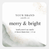 "Abstracte Waterverf Green & Gold Candle Vierkante Sticker (Voorkant)