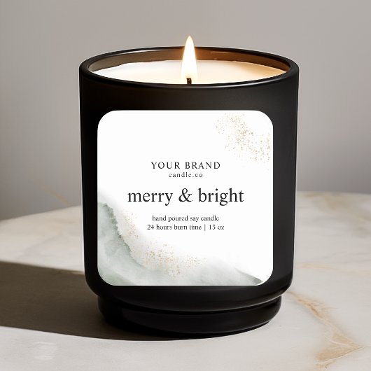 "Abstracte Waterverf Green & Gold Candle Vierkante Sticker