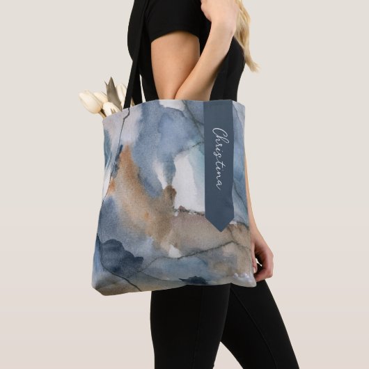 Abstracte Waterverf Grijs Bruin Marmeren Patroon Tote Bag (Dichtbij)