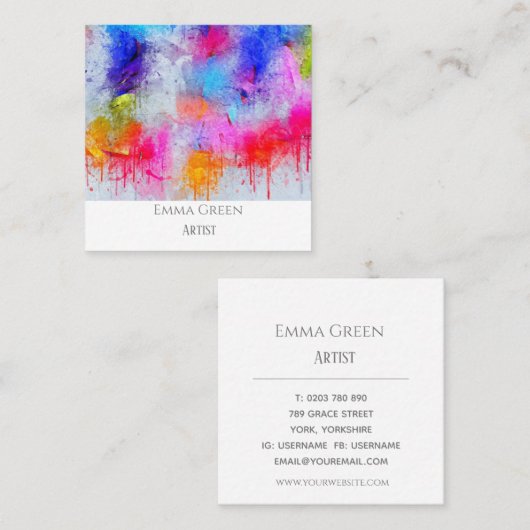 Abstracte Waterverf Grijze artistieke Visitekaartj Vierkante Visitekaartje (Voorkant / Achterkant)