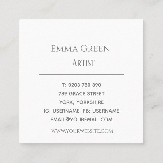 Abstracte Waterverf Grijze artistieke Visitekaartj Vierkante Visitekaartje (Achterkant)