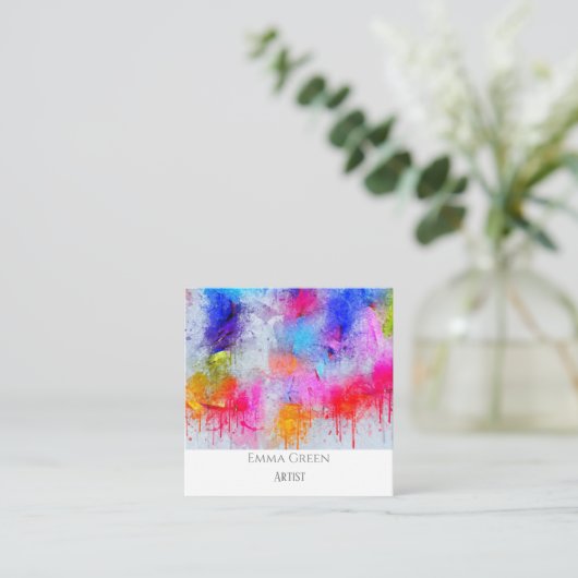 Abstracte Waterverf Grijze artistieke Visitekaartj Vierkante Visitekaartje (Staand voorkant)