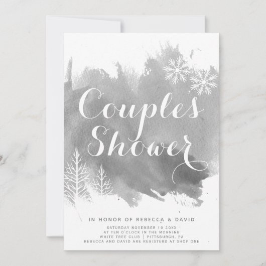 Abstracte waterverf grijze trouwparen douche kaart (Voorkant)