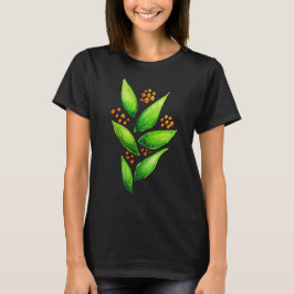 Abstracte Waterverf Groen Plant Oranje bessen T-shirt
