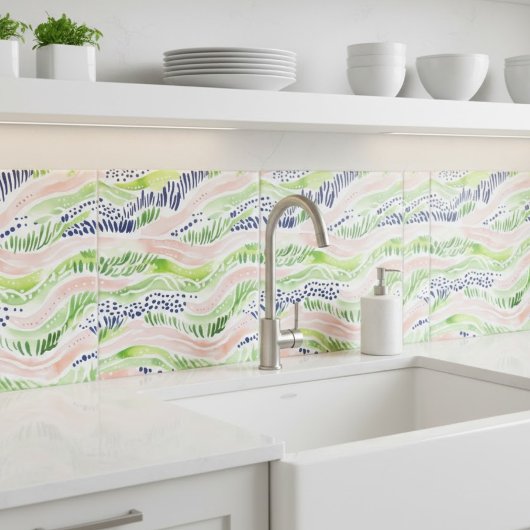 Abstracte Waterverf Groen Roze Blauw Decoratief Tegeltje