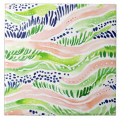 Abstracte Waterverf Groen Roze Blauw Decoratief Tegeltje (Voorkant)