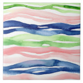 Abstracte Waterverf Groen Roze Blauwe Golf Strepen Tegeltje (Voorkant)