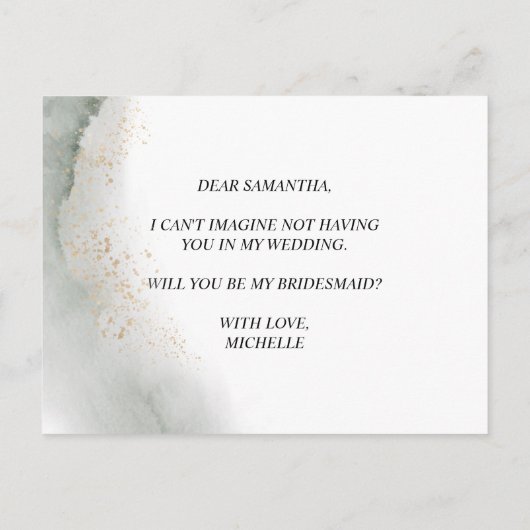 Abstracte Waterverf Groene Kwaststreken & Goud Uitnodiging Briefkaart (Achterkant)