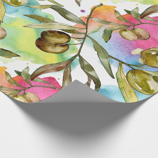 Abstracte Waterverf Groene Olijfbijkantoren Cadeaupapier (Hoek)