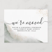 Abstracte Waterverf Groene penseelstreken & goud Aankondigingskaart (Voorkant)