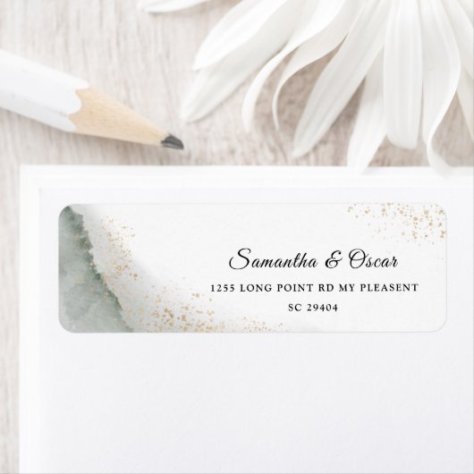 Abstracte Waterverf Groene penseelstreken & goud Etiket (Insitu)