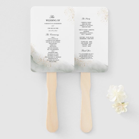 Abstracte Waterverf Groene penseelstreken & goud Handwaaier (Voorkant en achterkant)