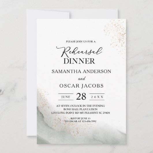 Abstracte Waterverf Groene penseelstreken & goud Kaart (Voorkant)