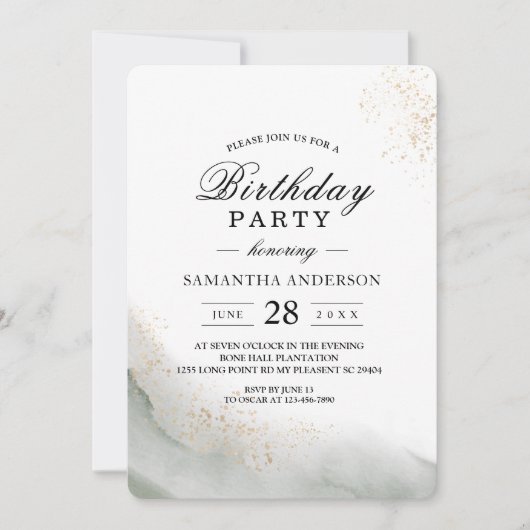 Abstracte Waterverf Groene penseelstreken & goud Kaart (Voorkant)