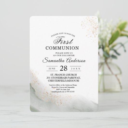 Abstracte waterverf groene penseelstreken & goud kaart (Staand voorkant)