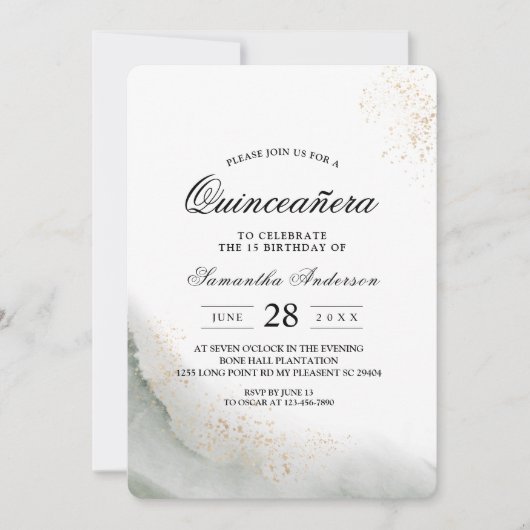 Abstracte Waterverf Groene penseelstreken & goud Kaart (Voorkant)