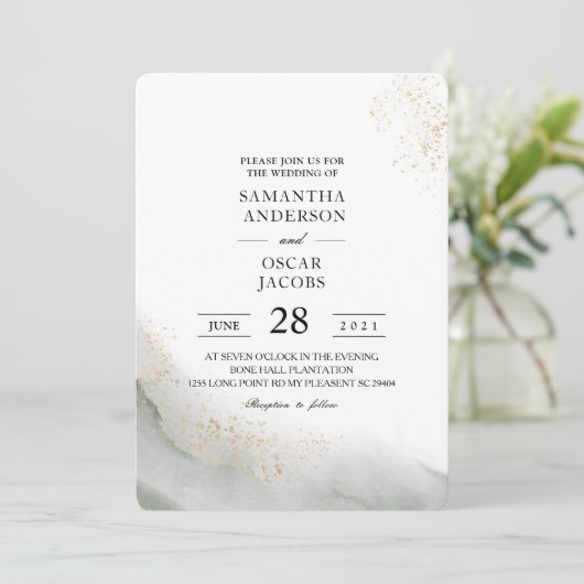 Abstracte waterverf groene penseelstreken & goud kaart (Staand voorkant)