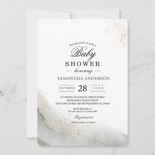 Abstracte Waterverf Groene penseelstreken & goud Kaart (Voorkant)