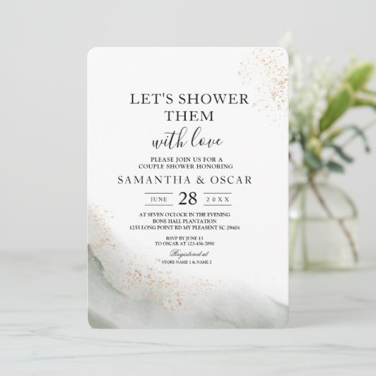 Abstracte waterverf groene penseelstreken & goud kaart (Staand voorkant)