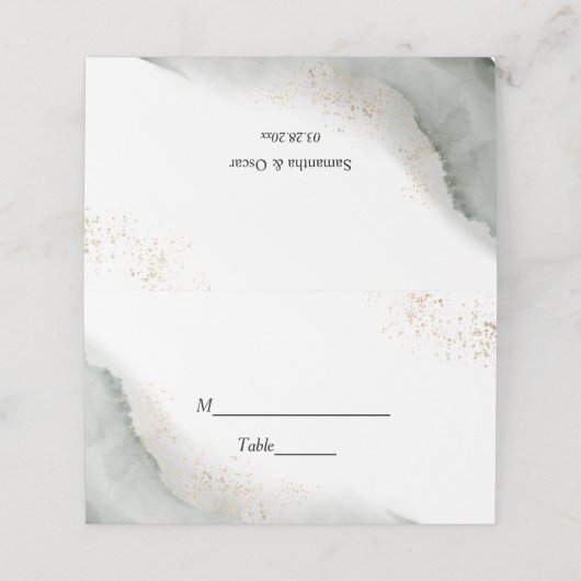 Abstracte Waterverf Groene penseelstreken & goud Plaatskaartje (Buitenkant ongevouwen)