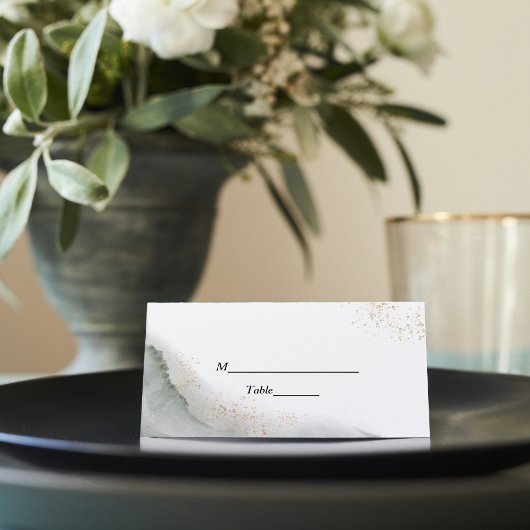 Abstracte Waterverf Groene penseelstreken & goud Plaatskaartje