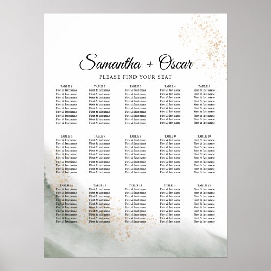 Abstracte Waterverf Groene penseelstreken & goud Poster (Voorkant)