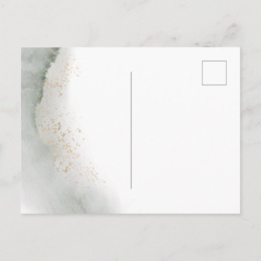 Abstracte Waterverf Groene penseelstreken & goud Uitnodiging Briefkaart (Achterkant)