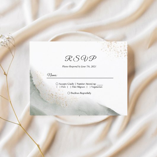 Abstracte Waterverf Groene penseelstreken & goud Uitnodiging Briefkaart