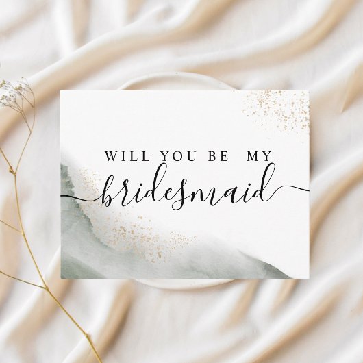 Abstracte Waterverf Groene penseelstreken & goud Uitnodiging Briefkaart