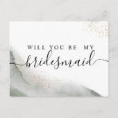 Abstracte Waterverf Groene penseelstreken & goud Uitnodiging Briefkaart (Voorkant)