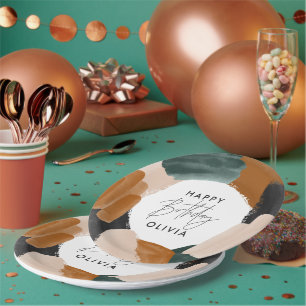 Abstracte waterverf groene terracotta papieren bordje