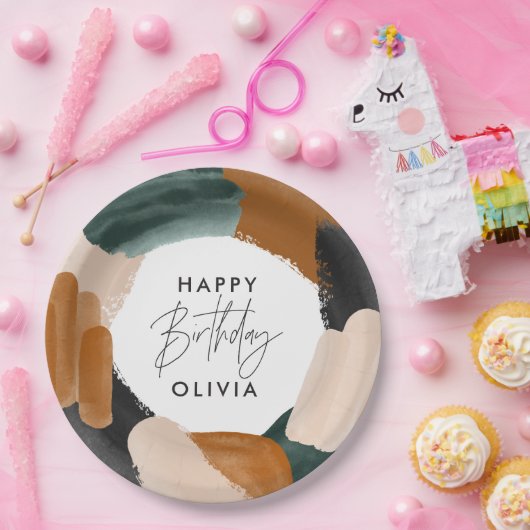 Abstracte waterverf groene terracotta papieren bordje (Feest)