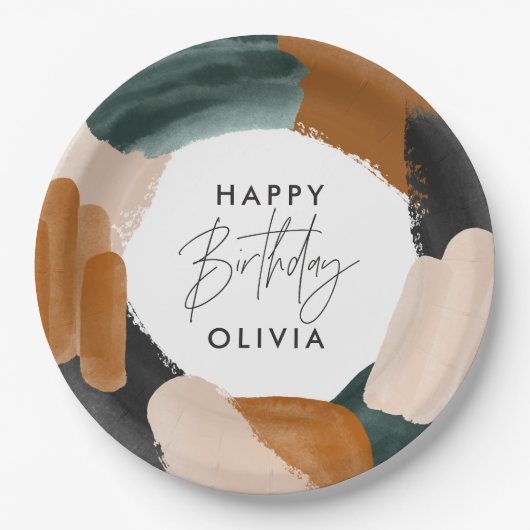 Abstracte waterverf groene terracotta papieren bordje (Voorkant)