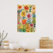 Abstracte Waterverf handgetekende bloemenillustrat Poster (Keuken)