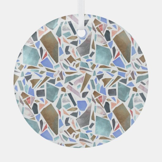 Abstracte waterverf: handgetekende witte achtergro glas ornament (Voorkant)